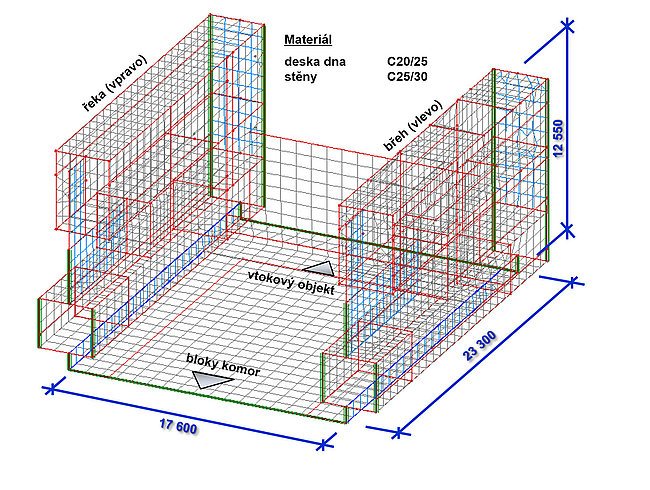 Dílčí výpočetní model FEM horní části komory