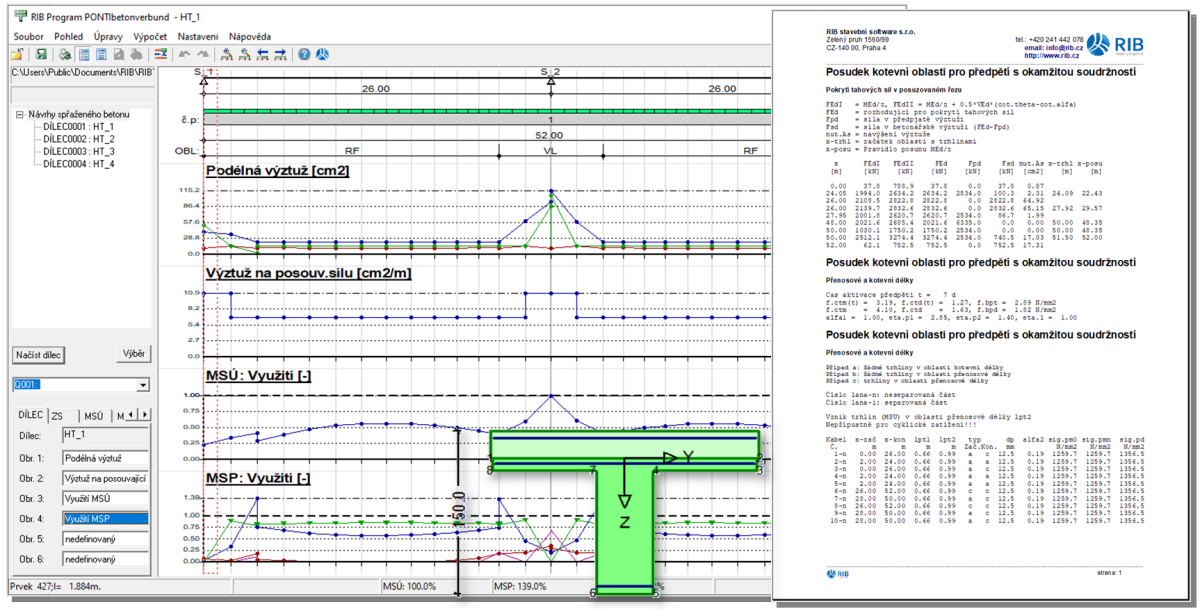 PONTI betonverbund – návrh trámu s detailním výstupem posudku
